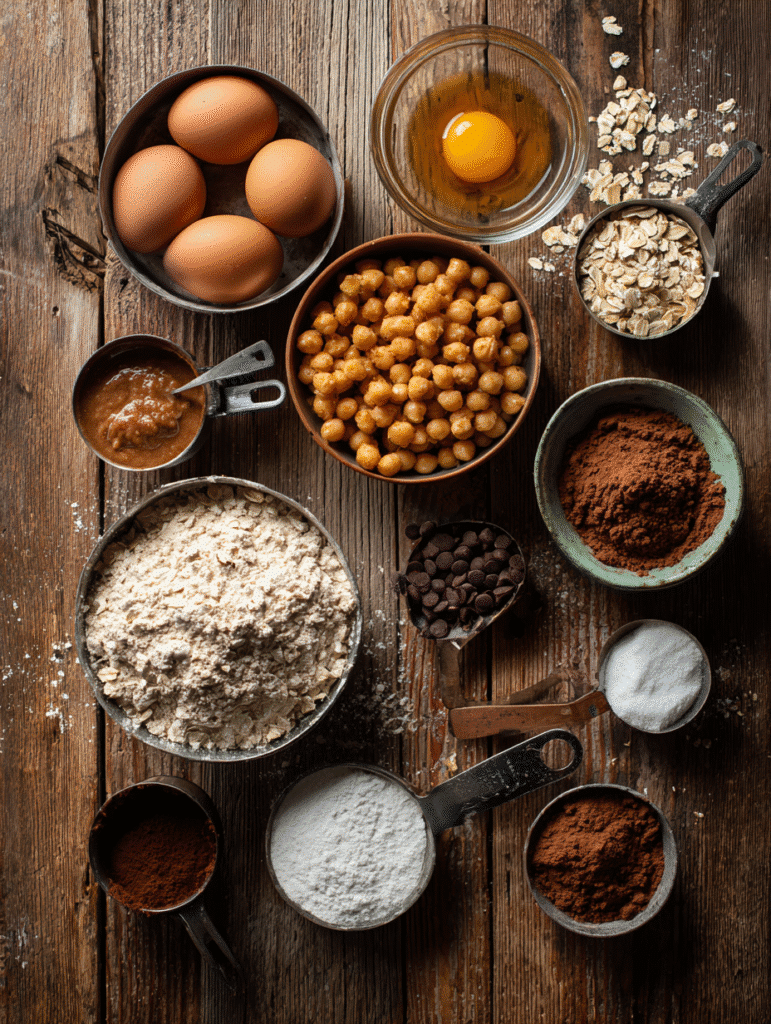 ingredients for chocolate peanut butter chickpea pancakes
