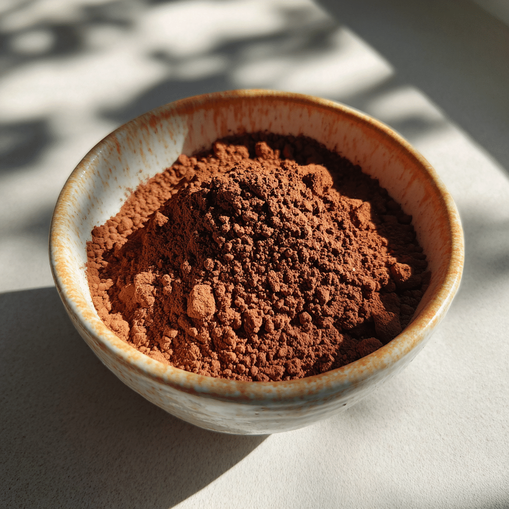 Cocoa powder measured in small bowl for Gluten-Free Brownie Recipe