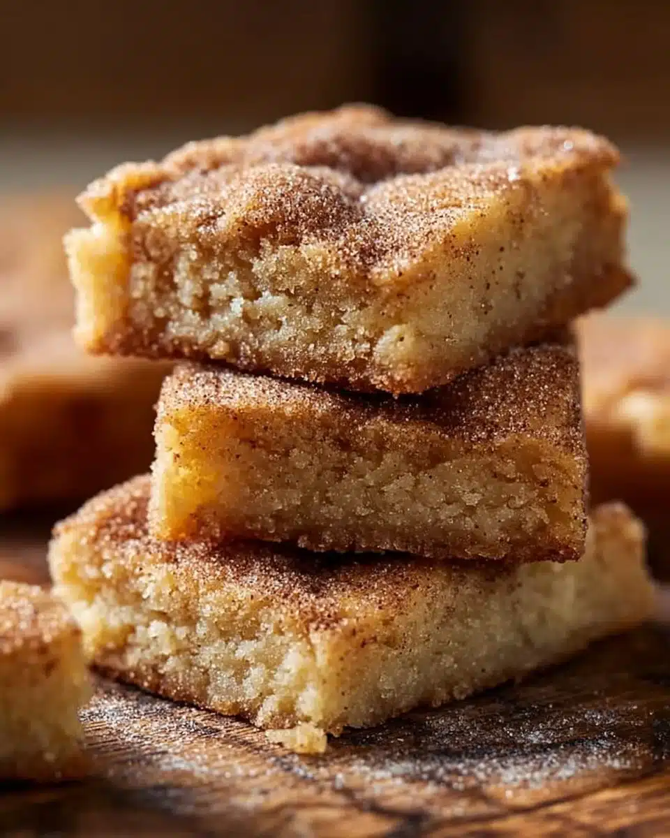 Deliciously baked cinnamon sugar blondies ready to serve and enjoy.