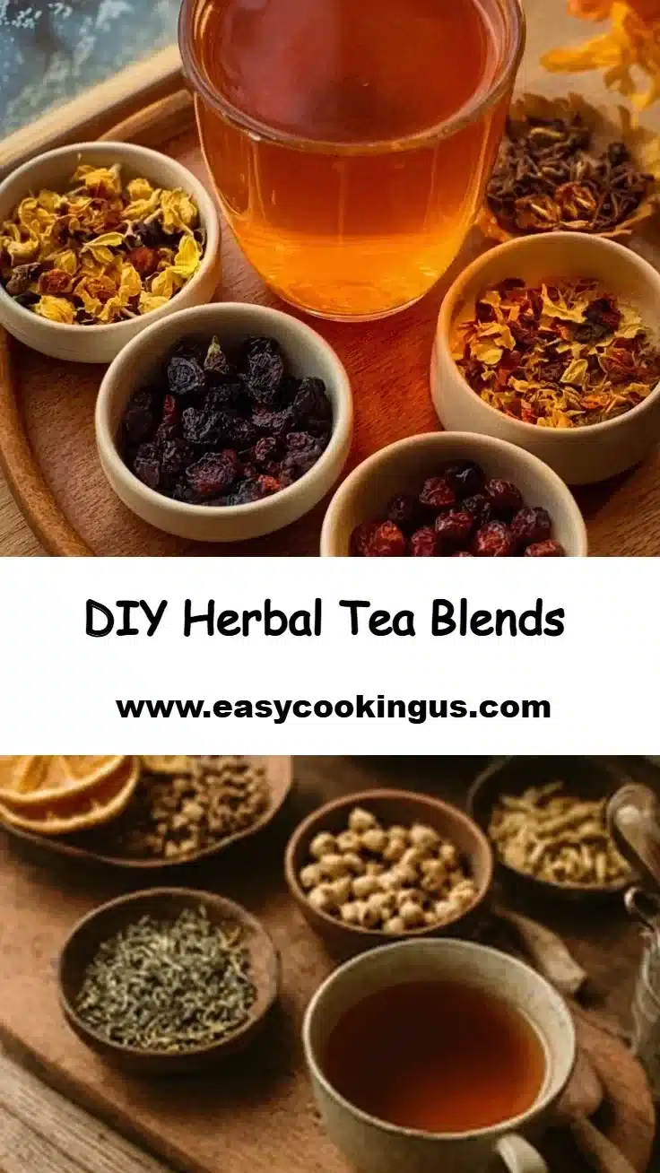 A variety of DIY herbal tea blends with fresh herbs and spices