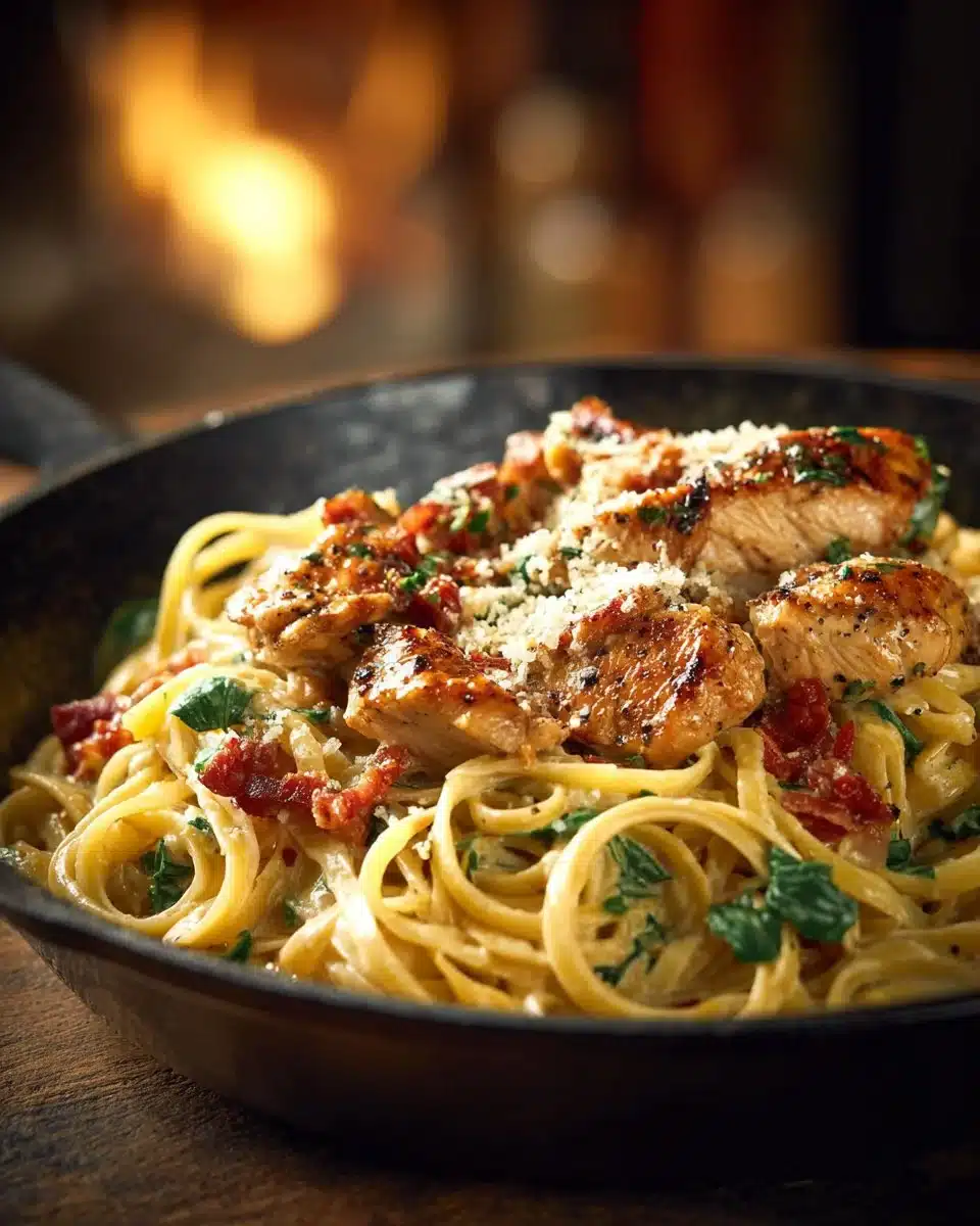 Delicious Marry Me Chicken Pasta served with fresh herbs and cream sauce.