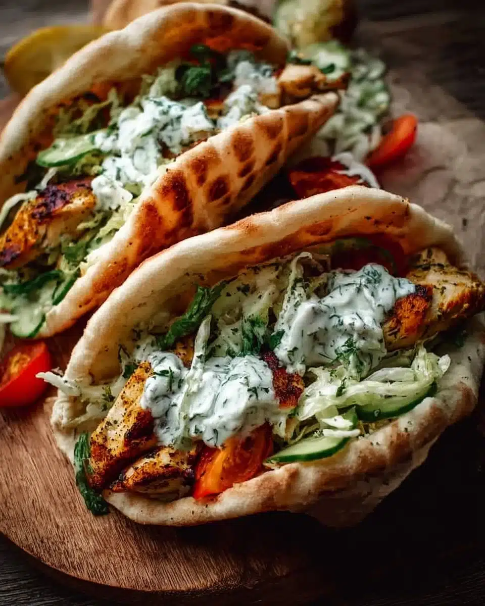 Sheet Pan Chicken Pitas topped with Herby Ranch dressing, ideal for easy meals.
