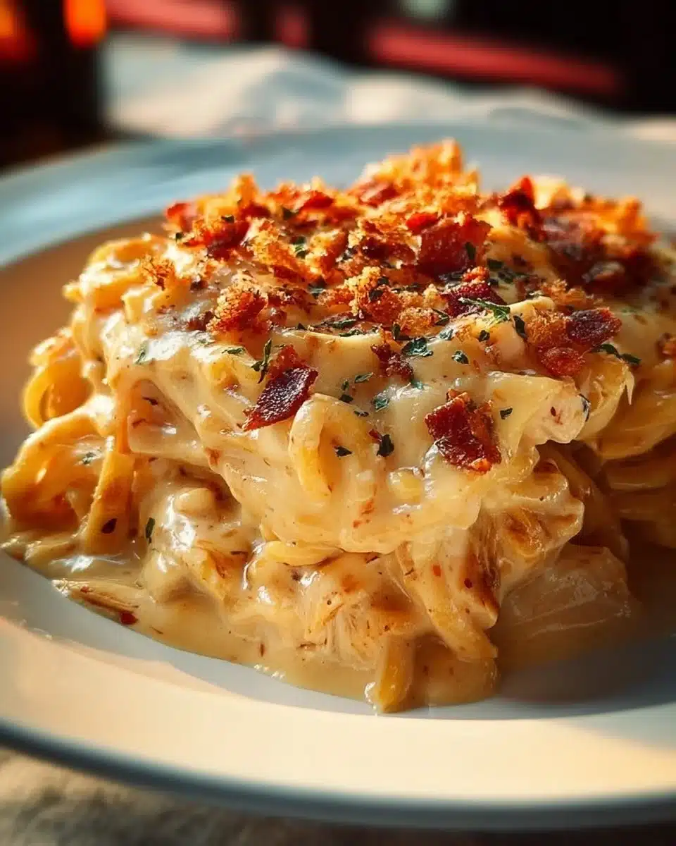 Spicy Southern Cheesy Chicken Spaghetti Casserole served in a baking dish.
