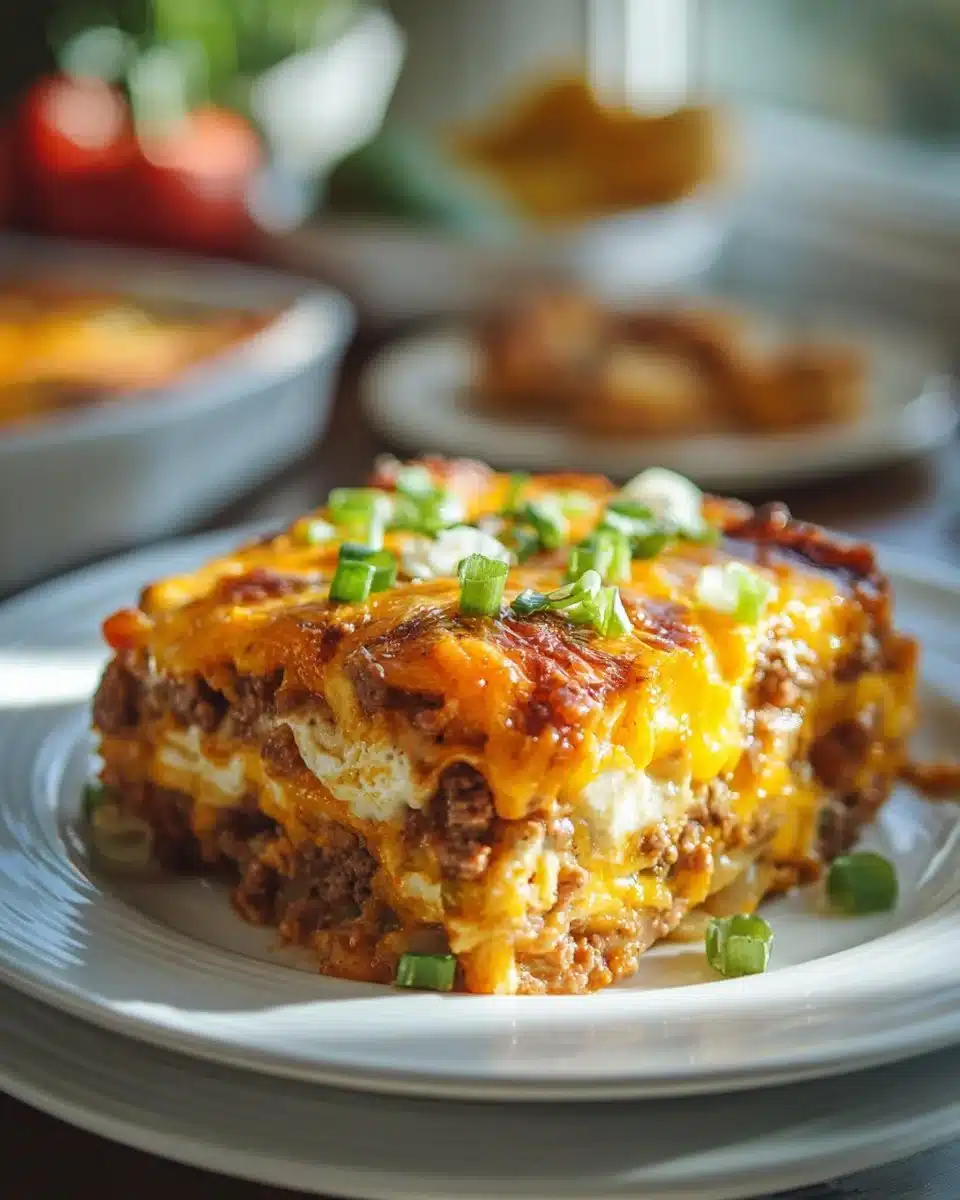 Delicious ultimate overnight breakfast casserole served in a dish.