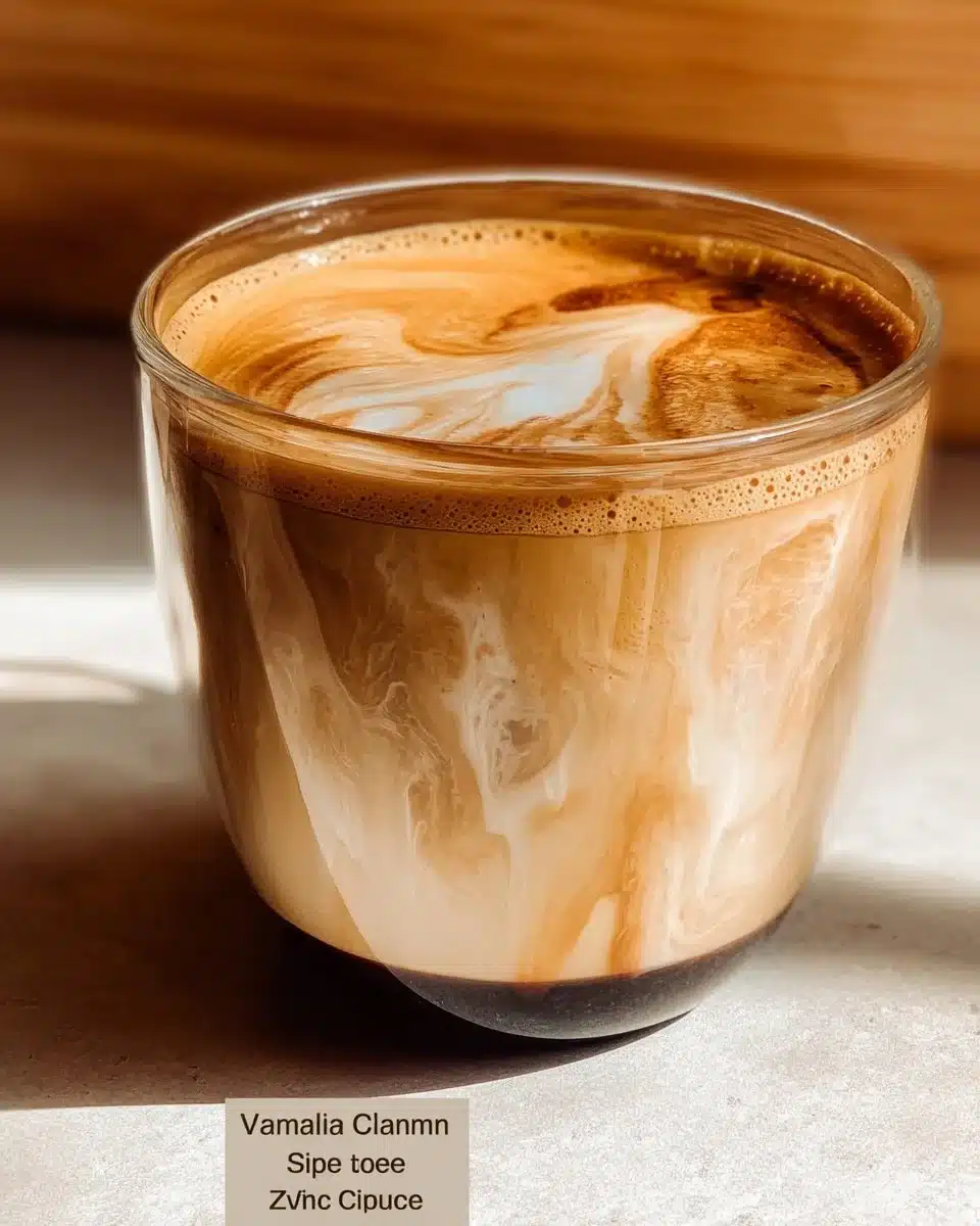 A warm cup of Vanilla Cinnamon Latte with a sprinkle of cinnamon on top