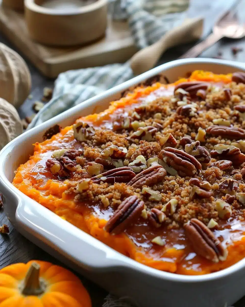 Baked Sweet Potato Casserole with Pecan Topping