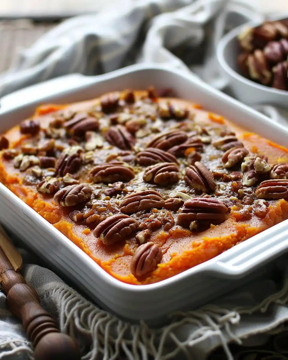 Baked Sweet Potato Casserole with Pecan Topping