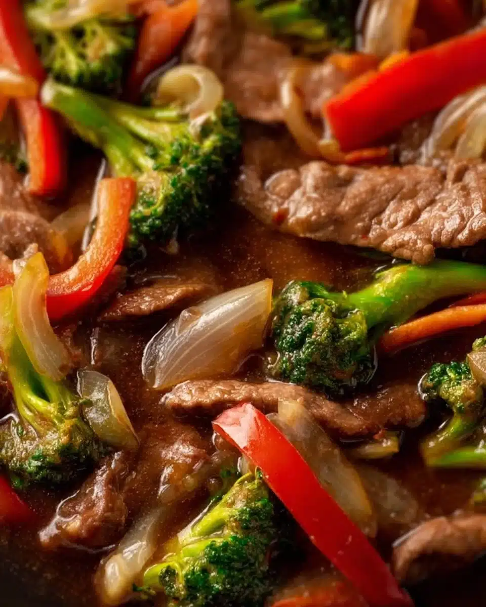 Delicious beef stir fry with vibrant vegetables and savory sauce