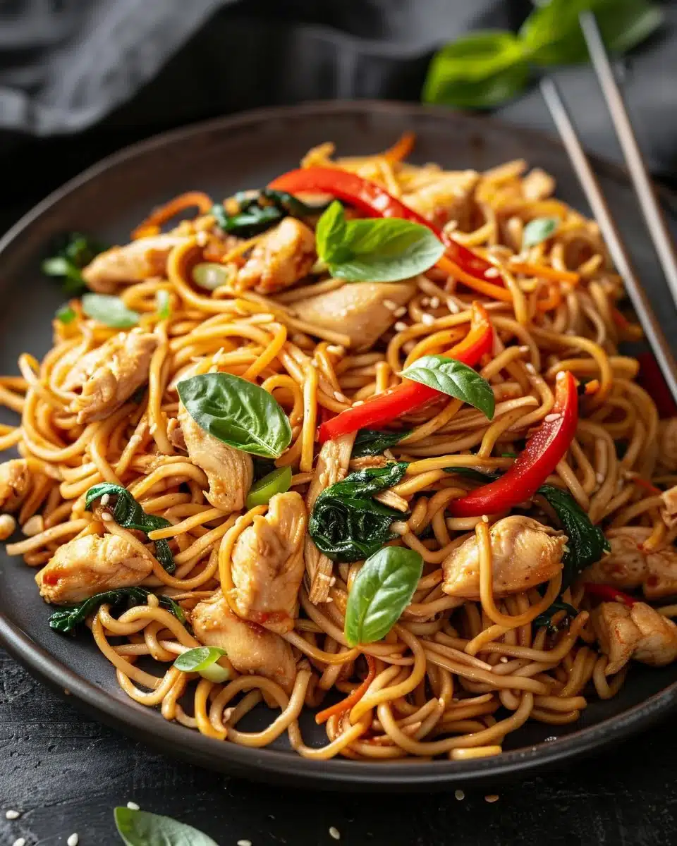 Delicious Chicken Lo Mein with tender chicken and vegetables in a savory sauce