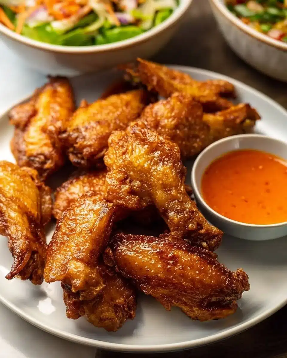 Chinese-Style Fried Chicken Wings served on a platter with dipping sauce