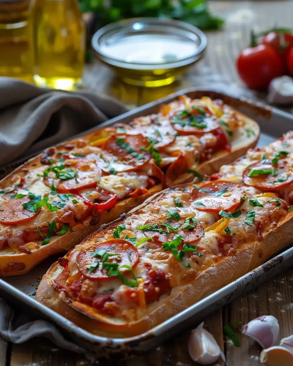 Delicious homemade French Bread Pizza with toppings
