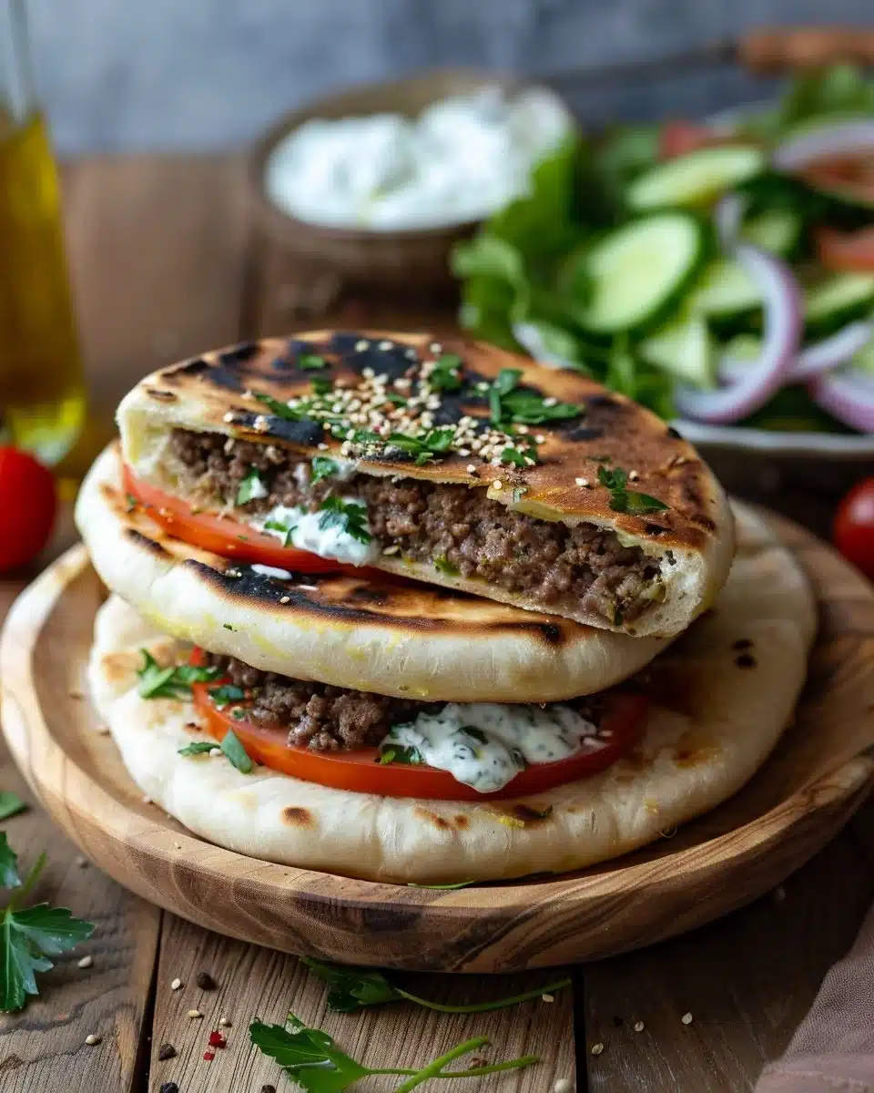 Delicious Greek Smashed Pita served with herbs and spices.