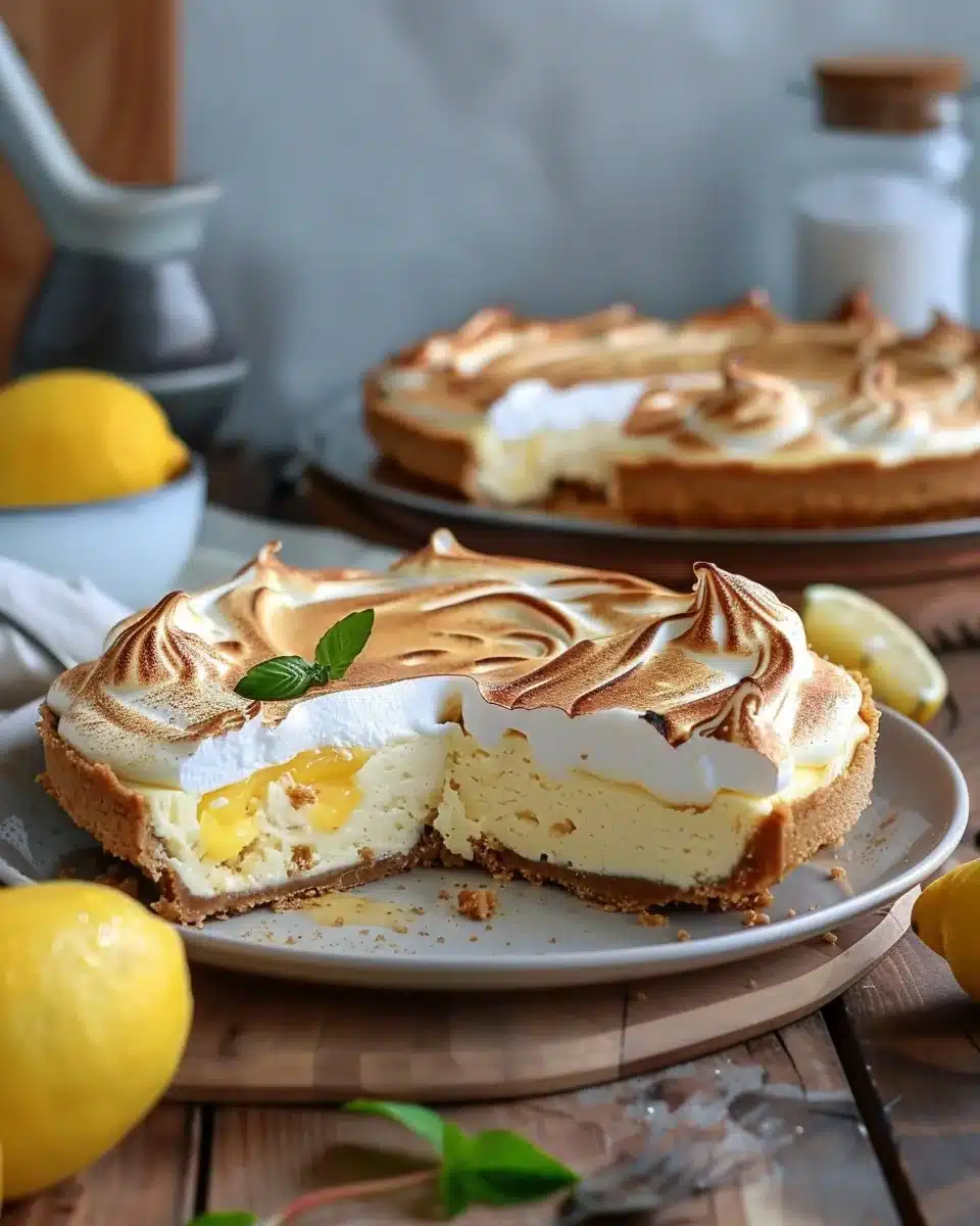 Delicious Lemon Meringue Cheesecake with creamy layers and fluffy meringue topping
