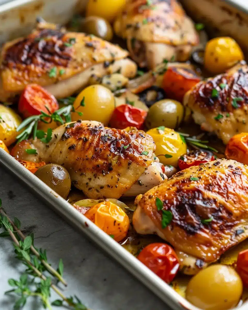 Mediterranean Sheet Pan Chicken with vegetables and herbs