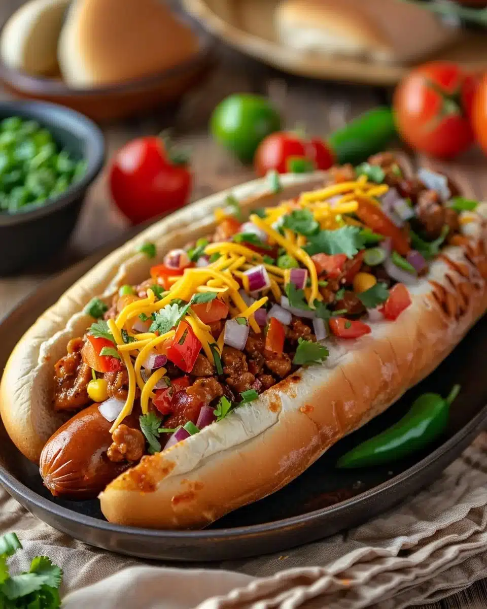 Delicious Mexican Hotdogs topped with vibrant ingredients and unique flavors