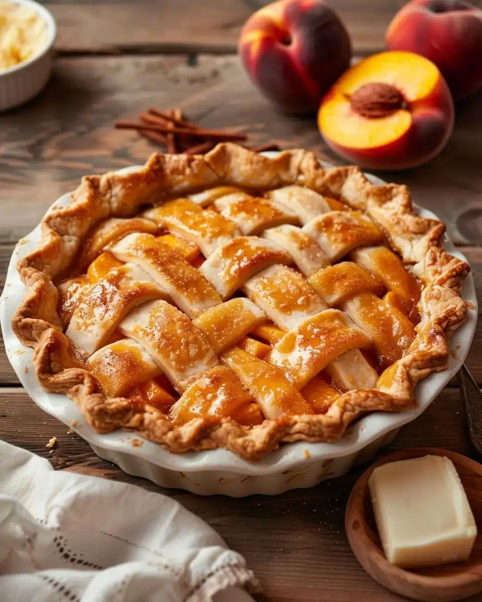Homemade Peach Pie with golden crust and fresh peach filling