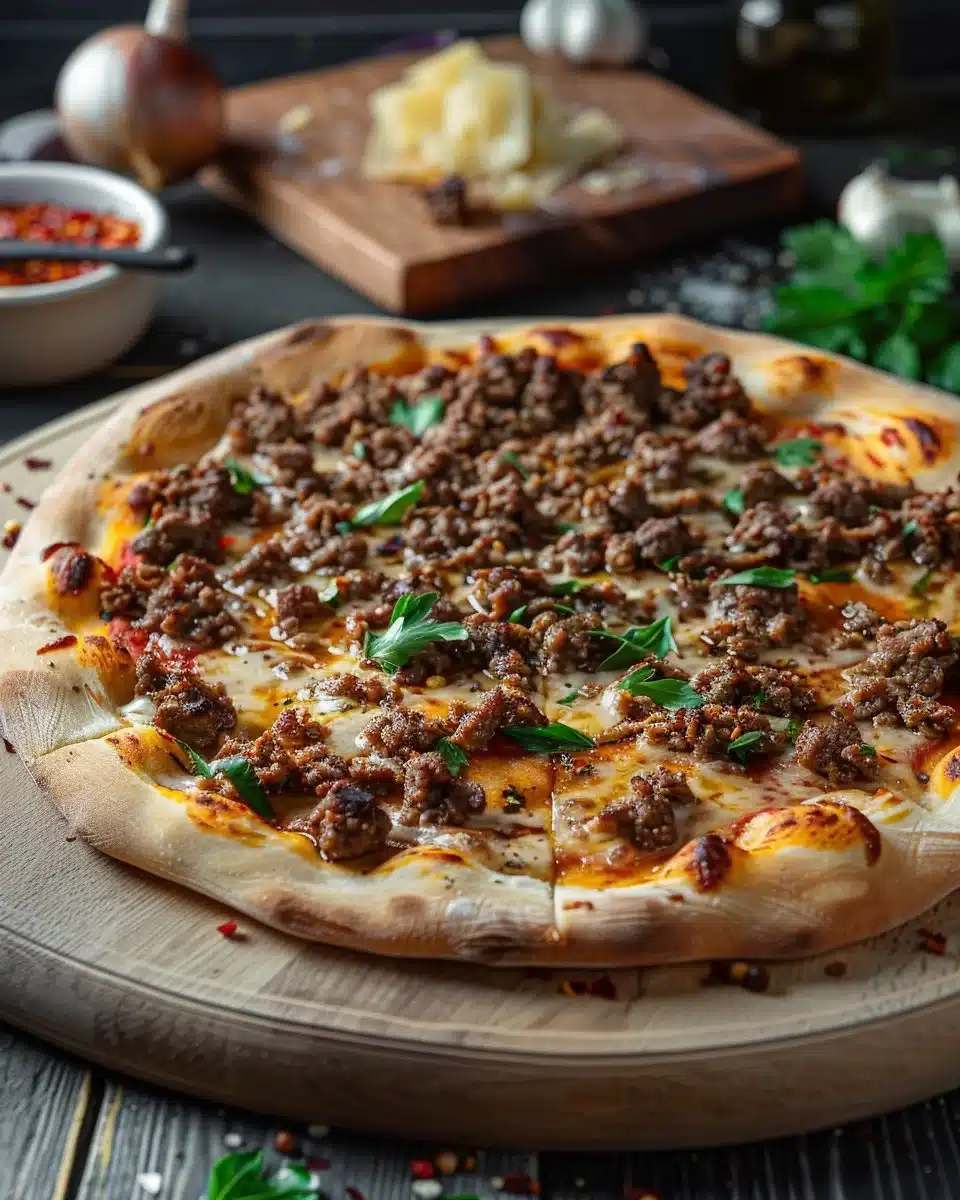 Delicious savory lamb pizzas topped with fresh herbs and cheese
