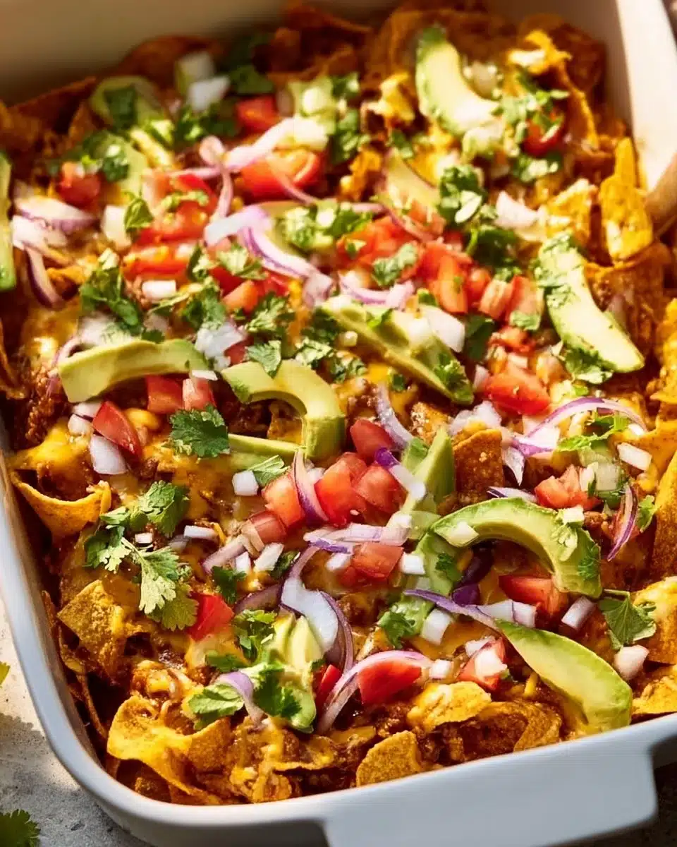 Delicious Tex-Mex Frito Pie topped with cheese and jalapeños
