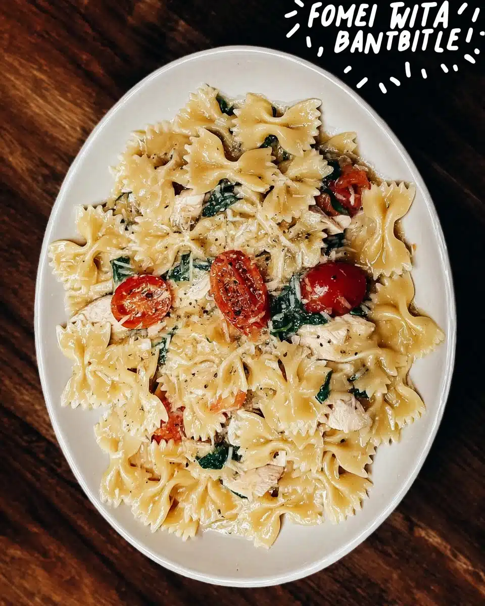 Plate of delicious bowtie pasta with fresh vegetables and sauce