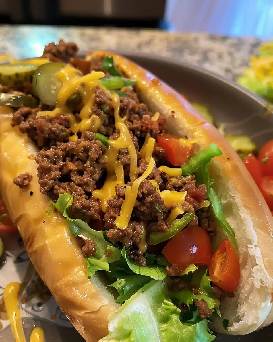Delicious cheeseburger salad with fresh ingredients and toppings