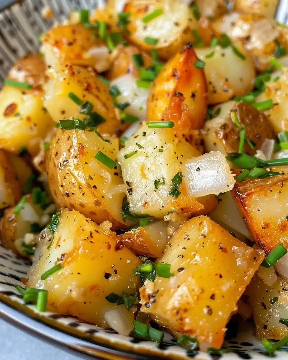 Bowl of cheesy potato soup topped with cheese and herbs