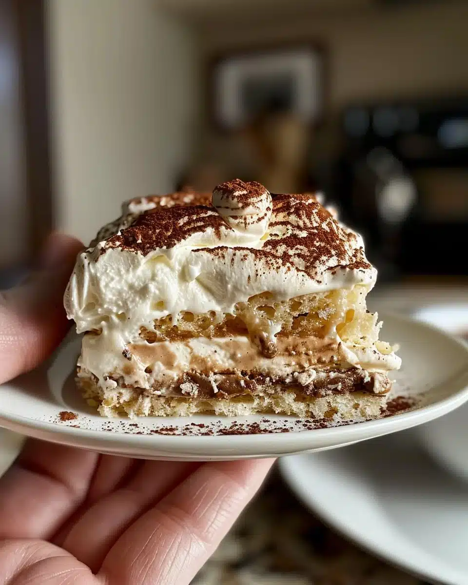 Delicious Chocolate Tiramisu dessert with layers of cocoa and mascarpone.