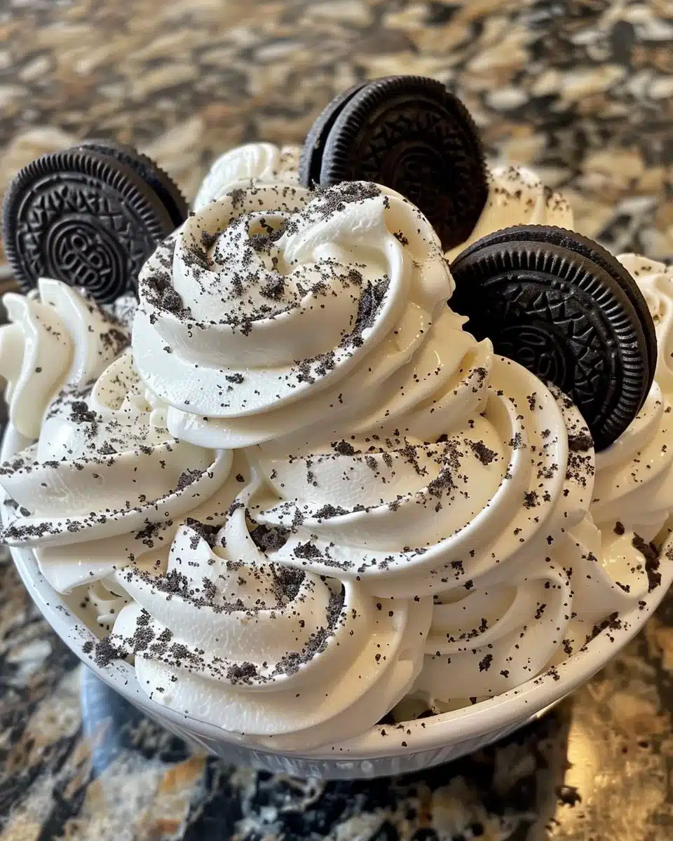 Delicious Cookies and Cream Pie topped with chocolate and cookie crumbles