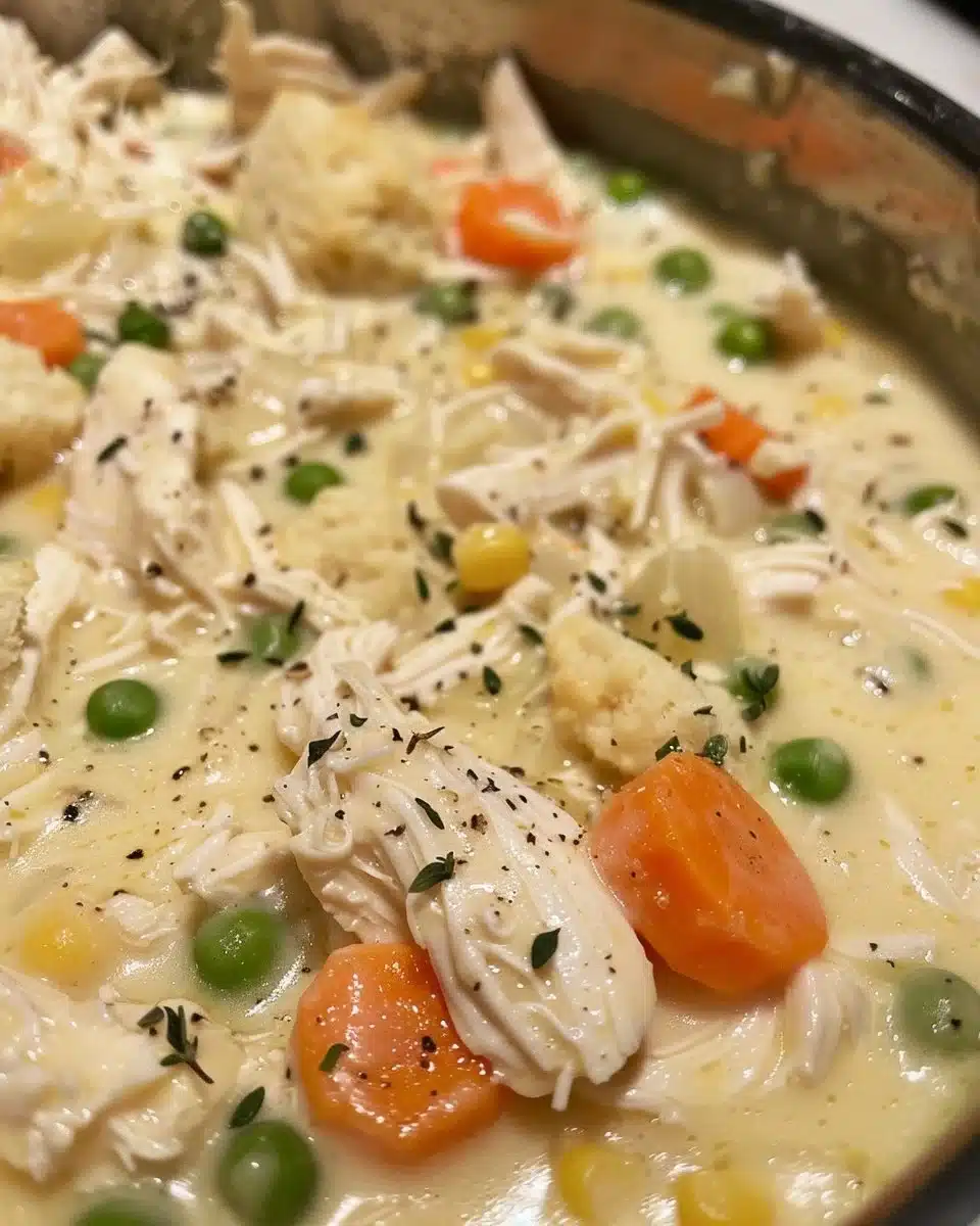 Crock Pot Chicken Pot Pie with vegetables and flaky crust