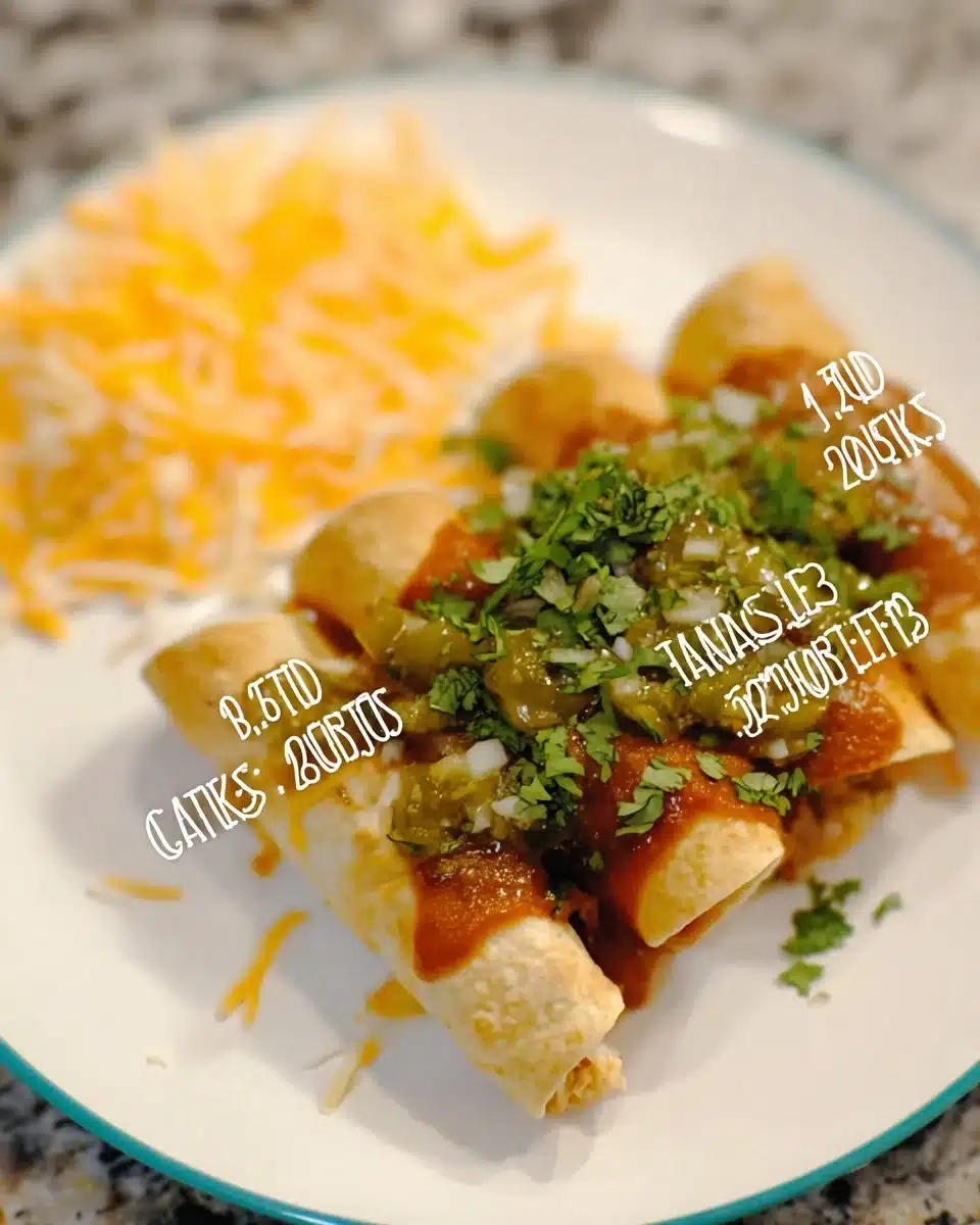 Lazy Enchiladas made with Frozen Taquitos and topped with cheese and salsa