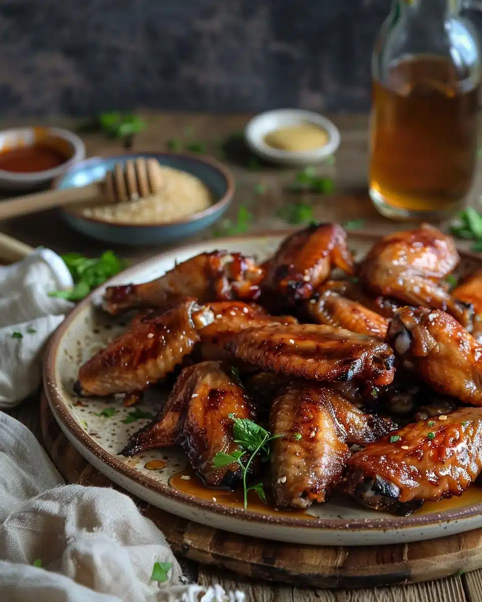 Oven-baked honey soy chicken wings served on a platter