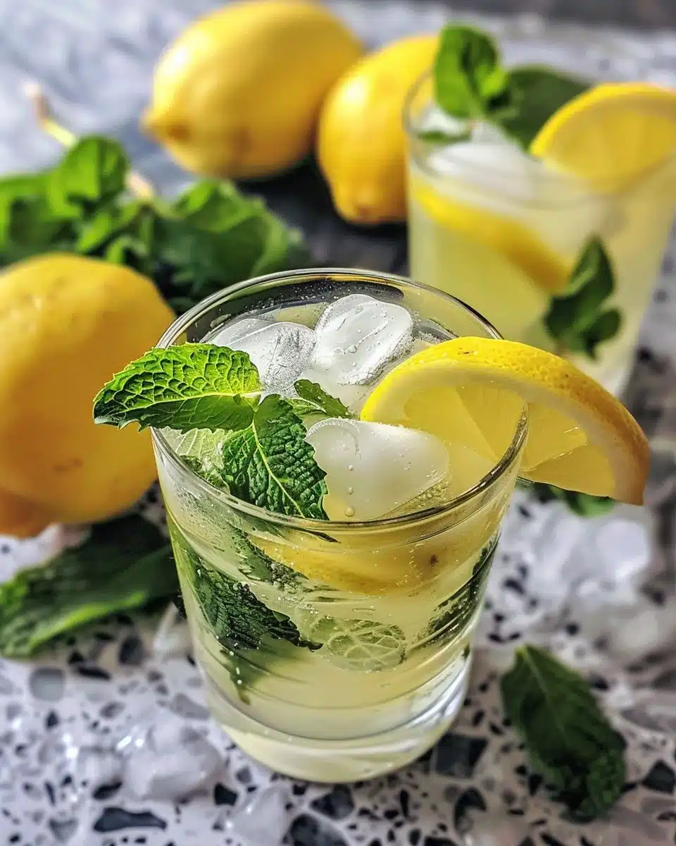 Refreshing Pakistani lemonade (Skanjabeen) served in a glass with mint.