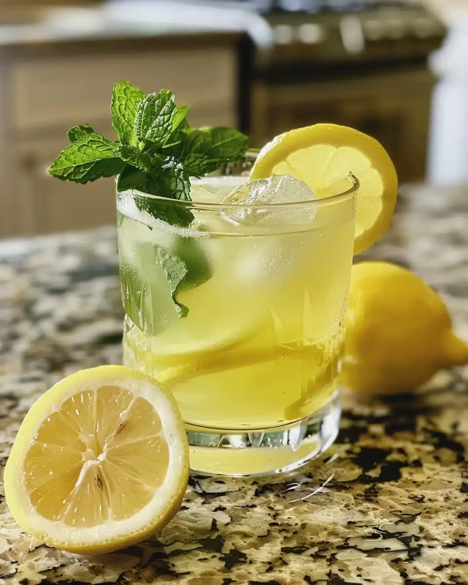 A refreshing glass of Pakistani Lemonade (Skanjabeen) garnished with mint.