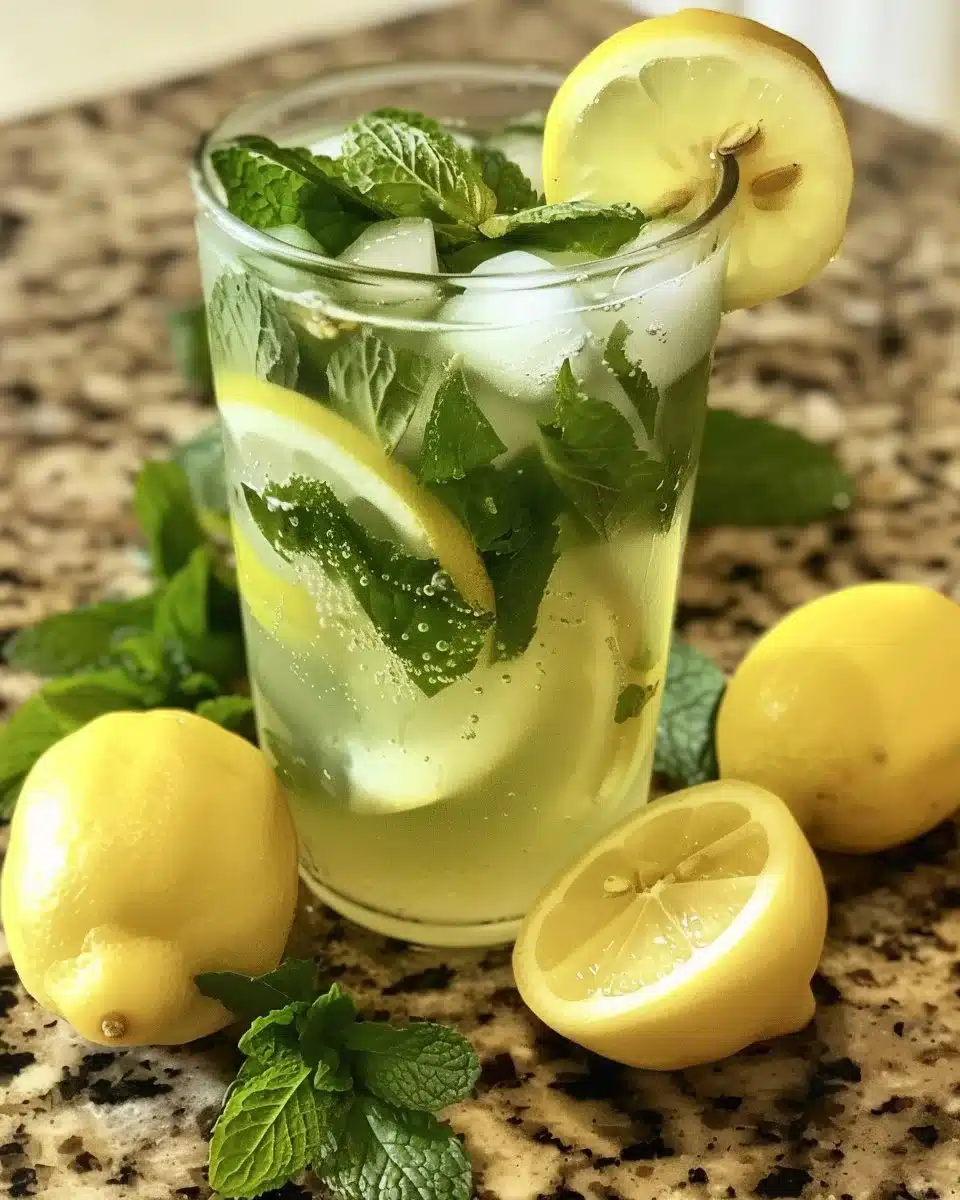 A refreshing glass of Pakistani Lemonade (Skanjabeen) garnished with mint and lemon slices.