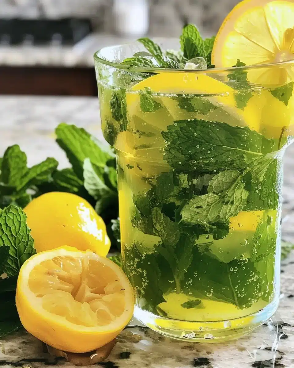 Bottle of refreshing Pakistani Lemonade (Skanjabeen) served with mint