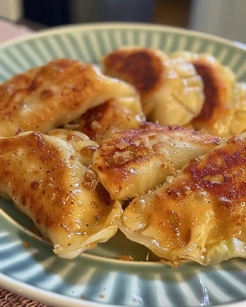 Sausage and pierogi sheet pan dinner served on a plate.