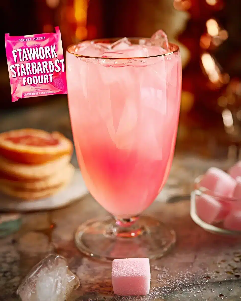 Pink Starburst Cocktail with vibrant colors in a decorative glass