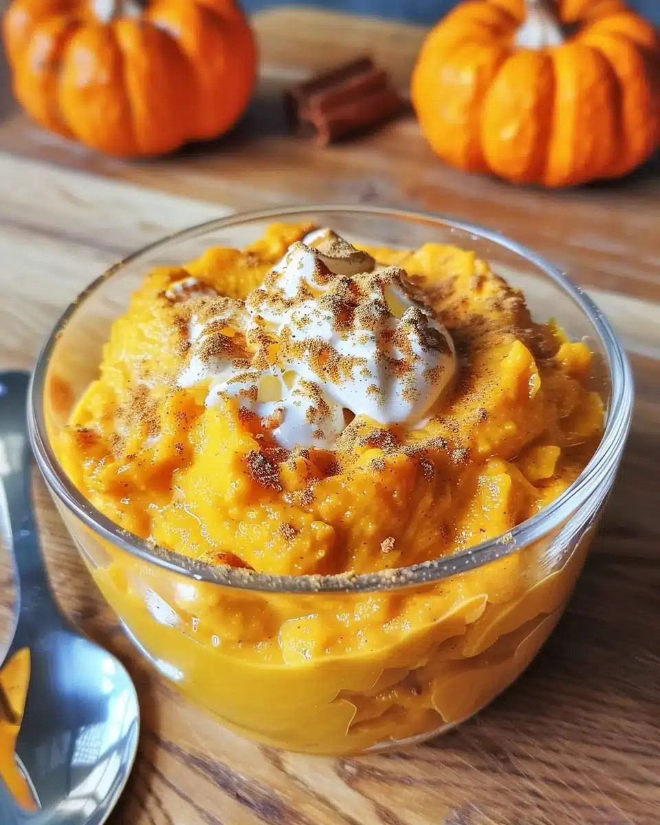 Delicious homemade pumpkin custards topped with whipped cream and spices