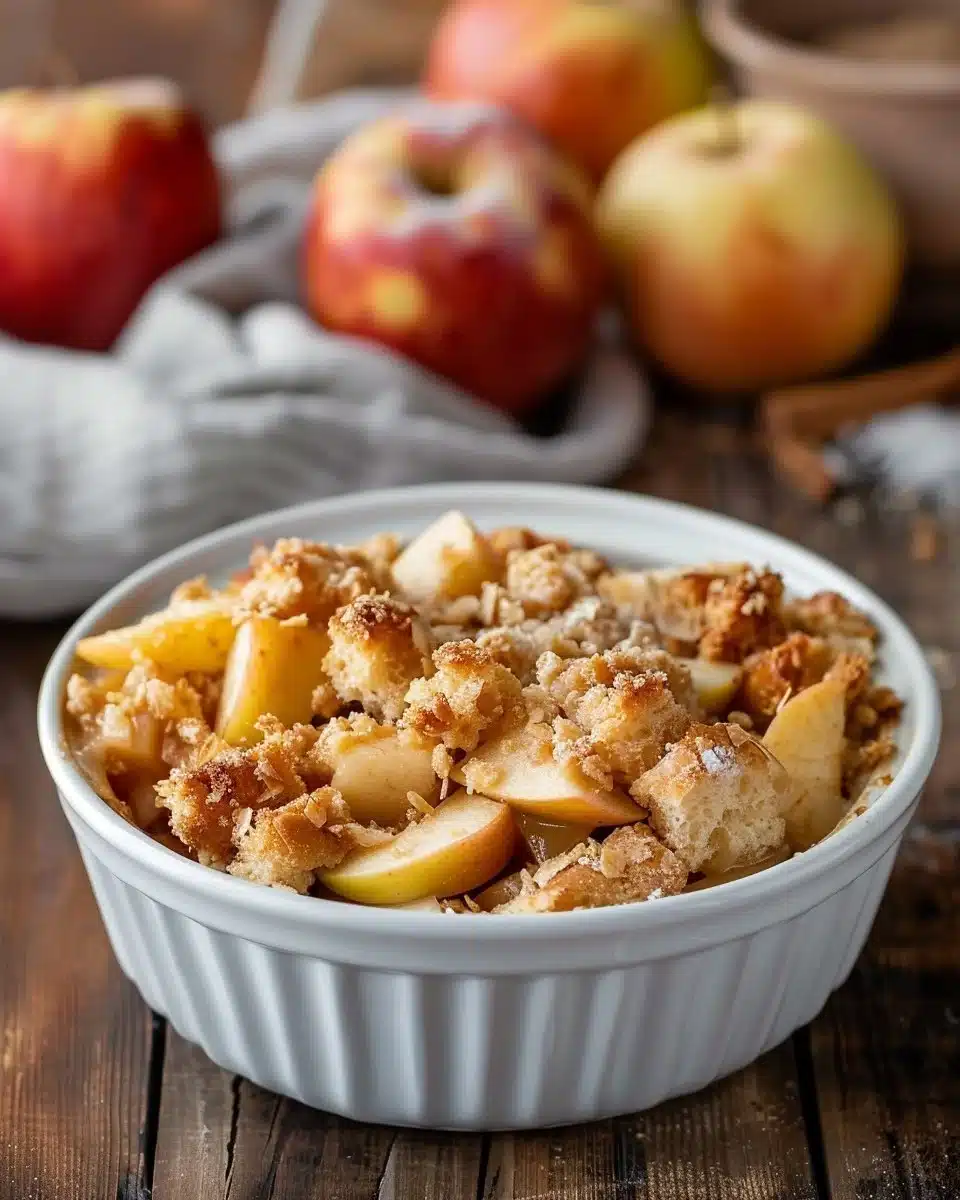 Delicious Slow Cooker Apple Brown Betty dessert with apples and spices