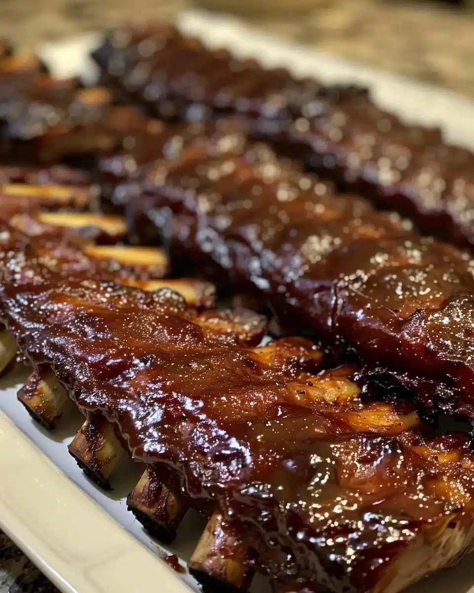 Tender slow cooker ribs cooked to perfection with flavorful spices and sauce.