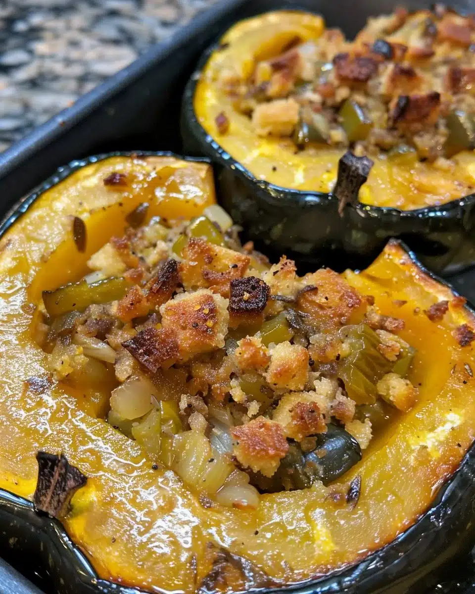 Delicious stuffed acorn squash filled with herbs and spices
