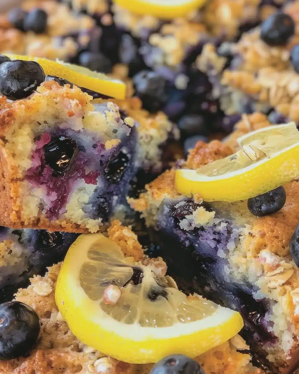 Delicious wild blueberry lemon crumb cakes on a rustic table