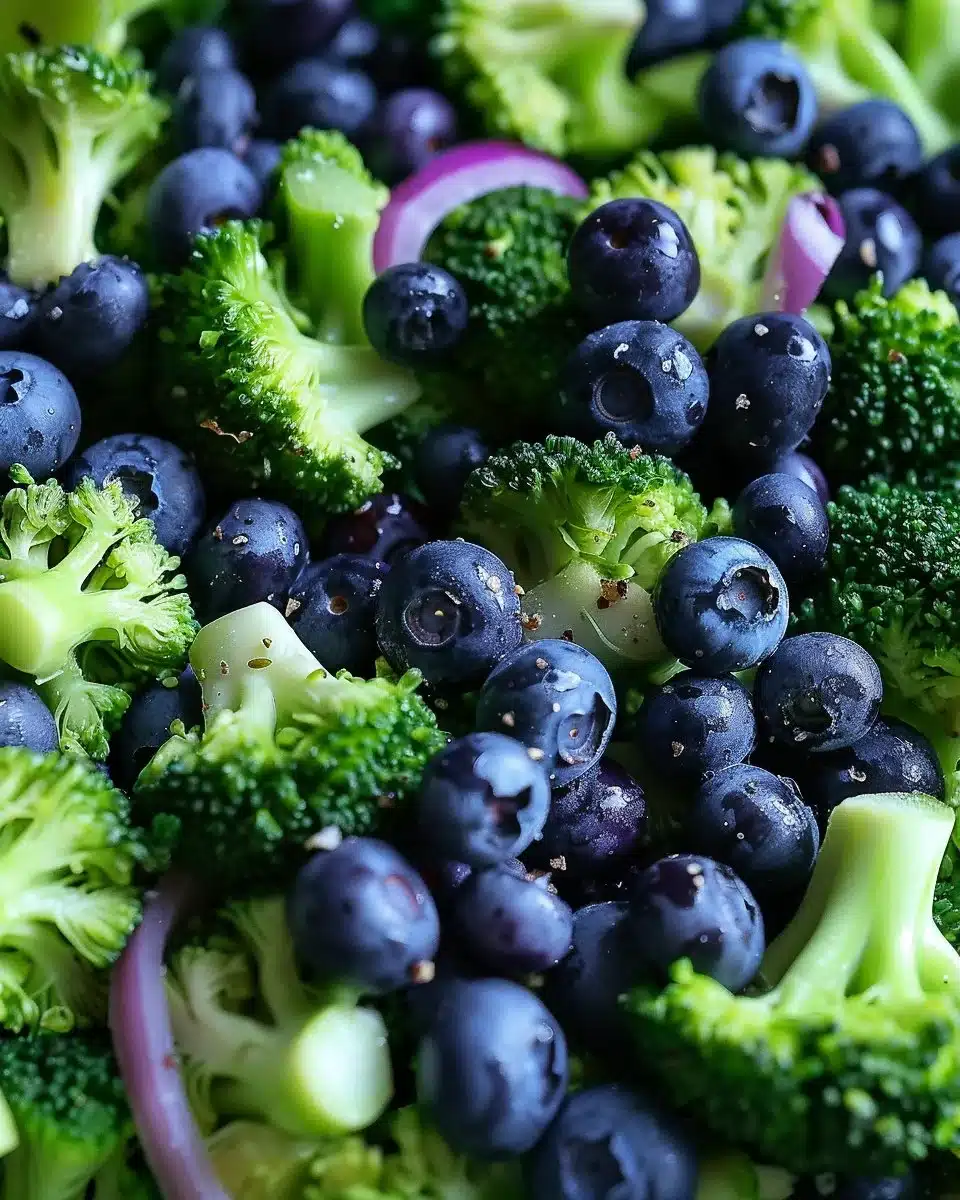 30-minute blueberry broccoli salad served in a bowl