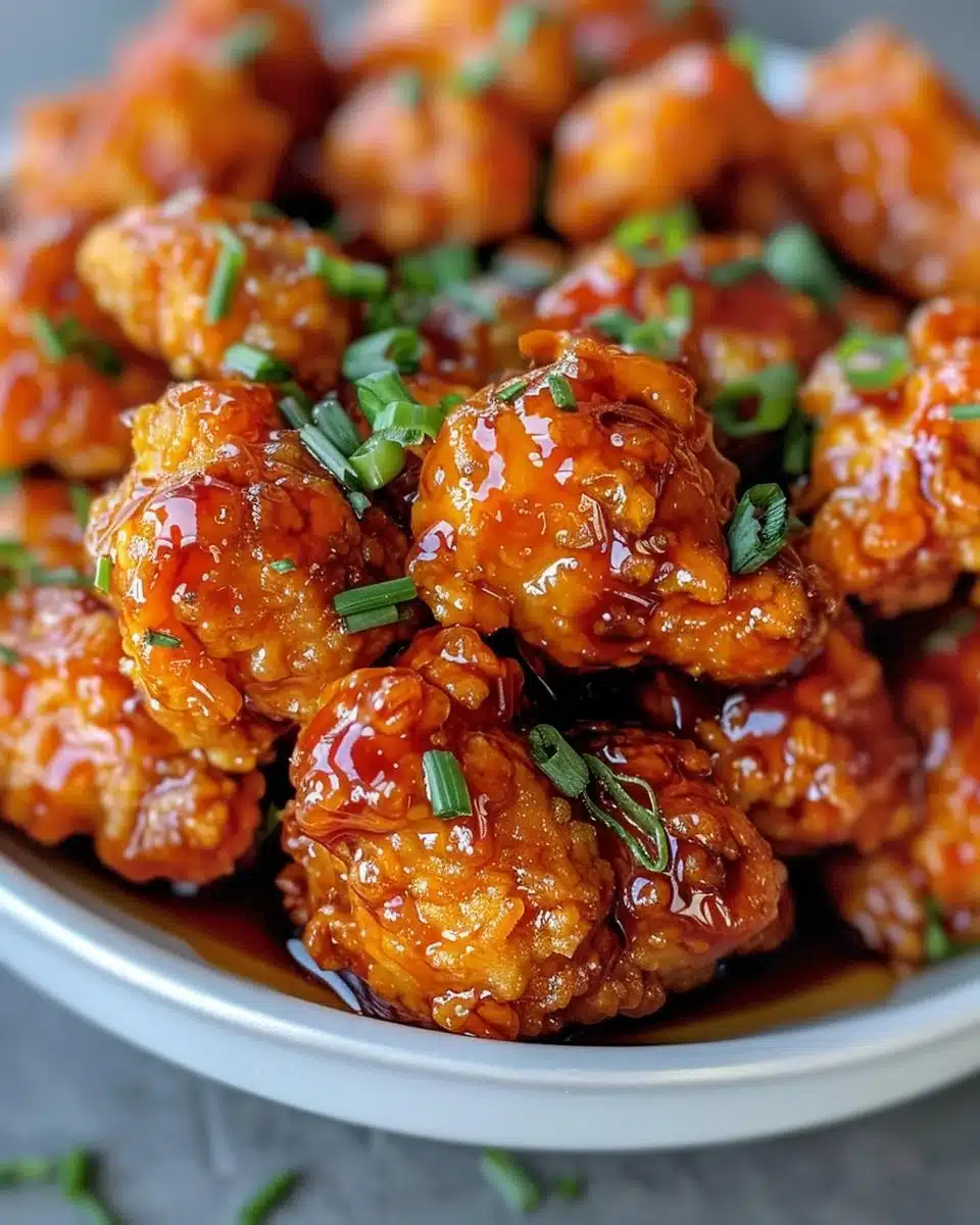 Delicious baked honey BBQ popcorn chicken in a serving dish