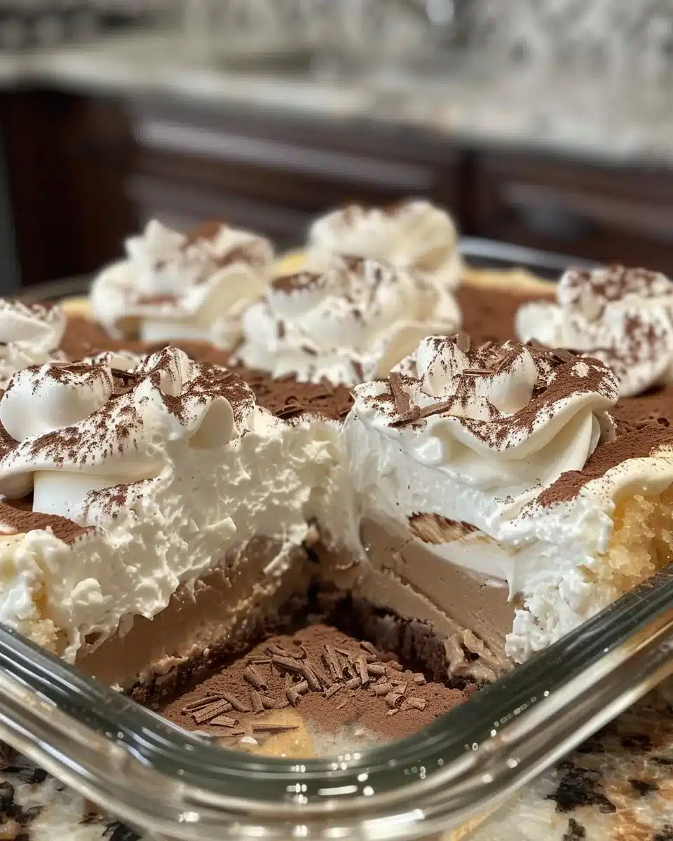Delicious chocolate mousse chiffon cake topped with chocolate shavings.