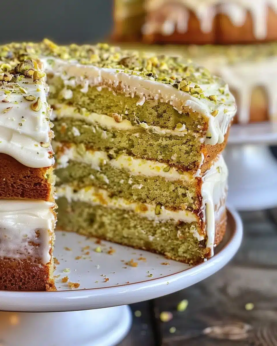 Deliciously baked Lemon Pistachio Loaf topped with lemon icing and crushed pistachios