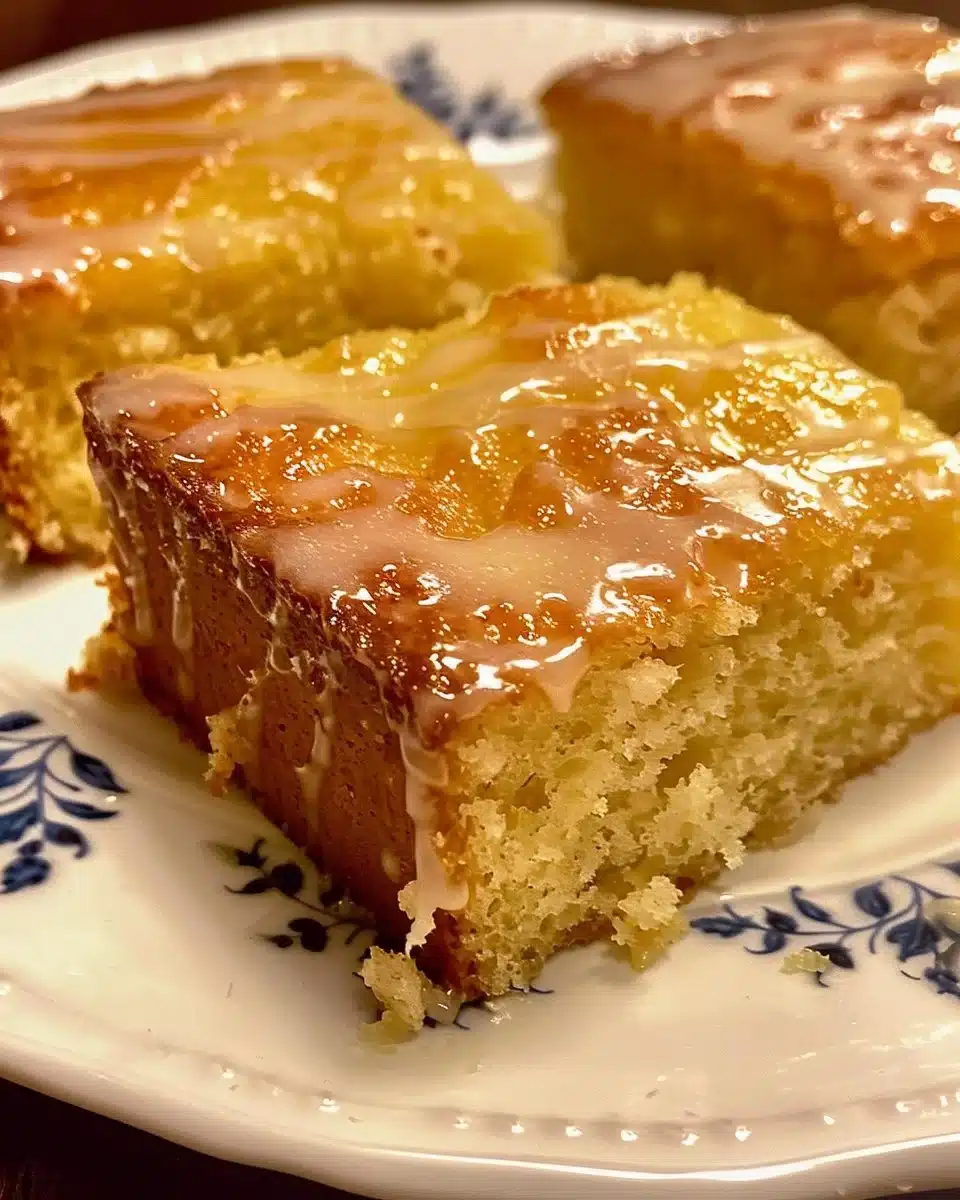 Freshly baked Lemon Pound Cake slices on a white plate