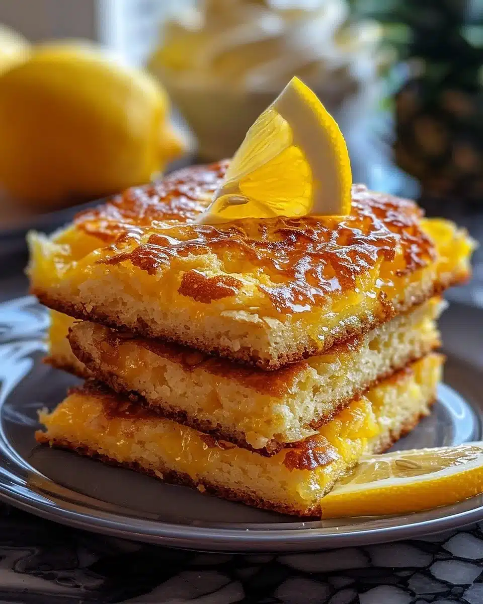 Delicious Lemon Sugar Cookie Bars topped with lemon glaze