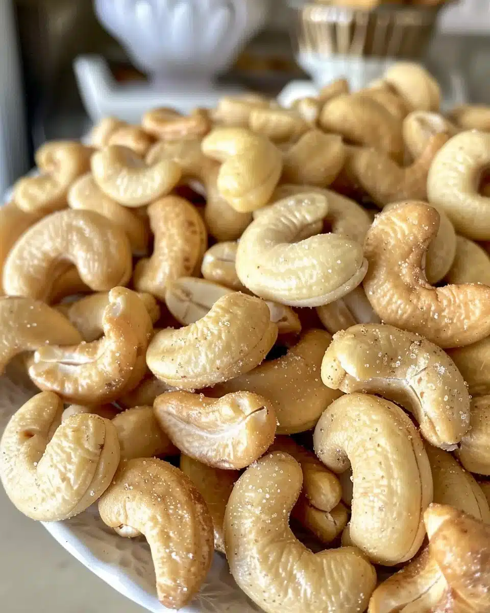 Delicious homemade microwave cashew brittle on a paper-lined surface