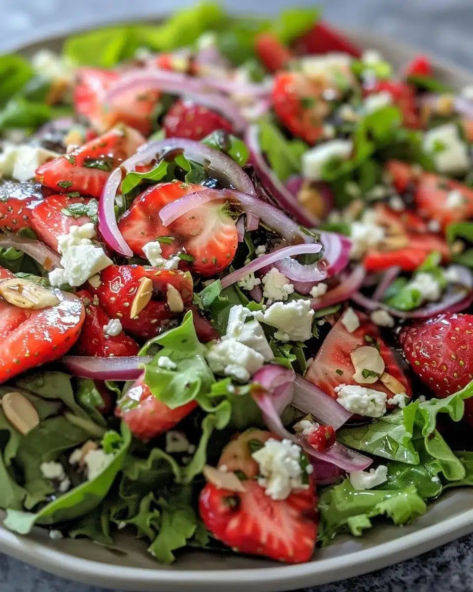 Delicious Panera Copycat Strawberry Salad with fresh strawberries and greens