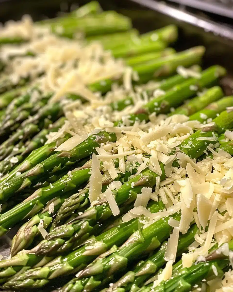 Crispy air fryer asparagus topped with parmesan cheese